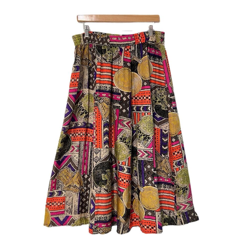 Vintage 90’s 100% Silk Skirt Large Restless Clothiers Funky Print PullOn Pockets